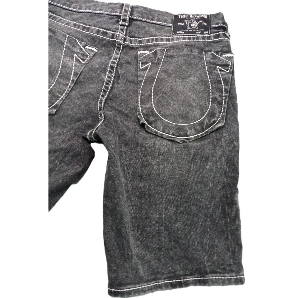 True Religion Ricky Big T Denim Shorts Men 32 Black Thick Stitch Jean Y2K Casual